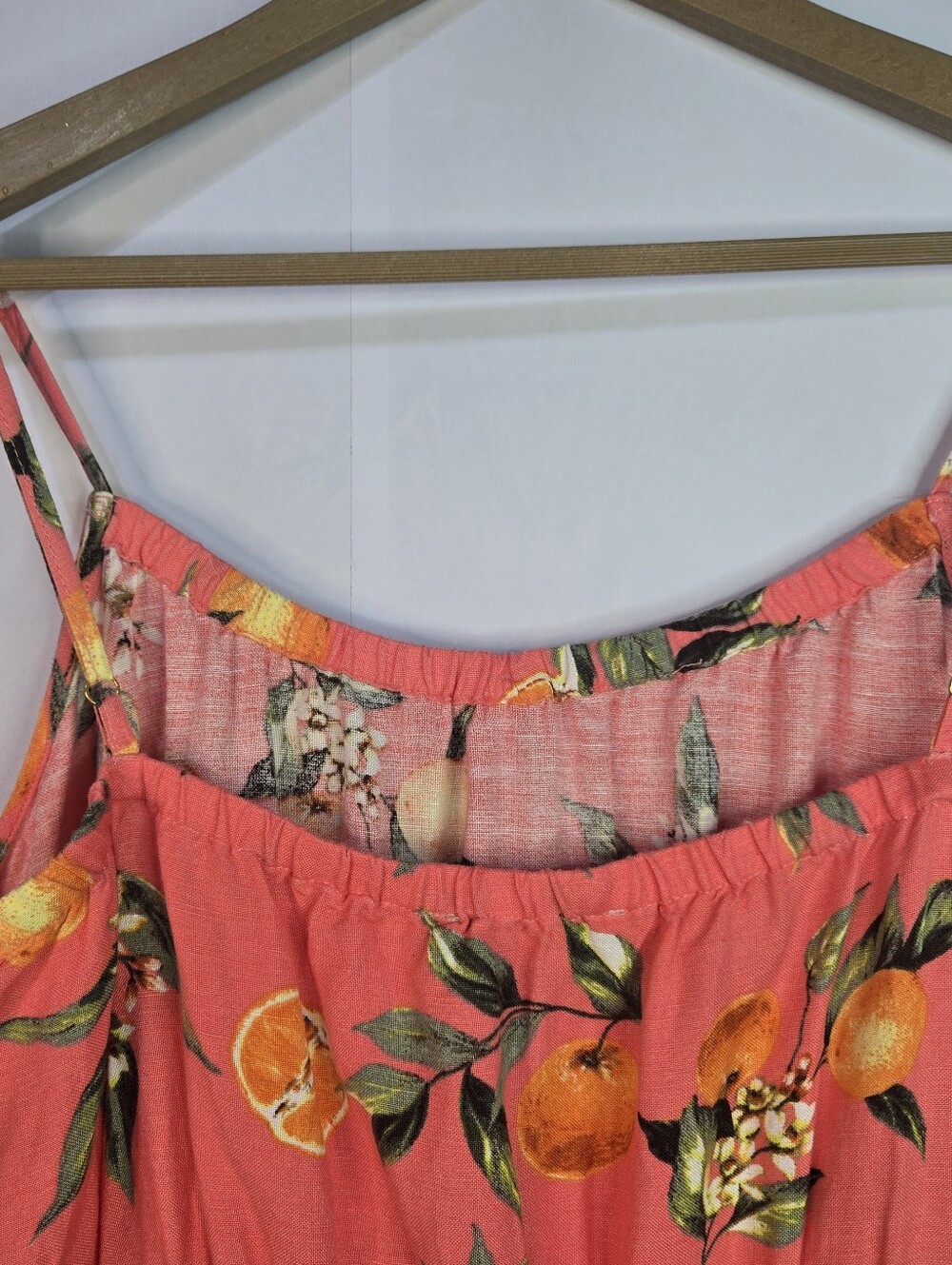 LOFT Size M Orange Citrus Print Spaghetti Strap Sundress - Picture 6 of 11
